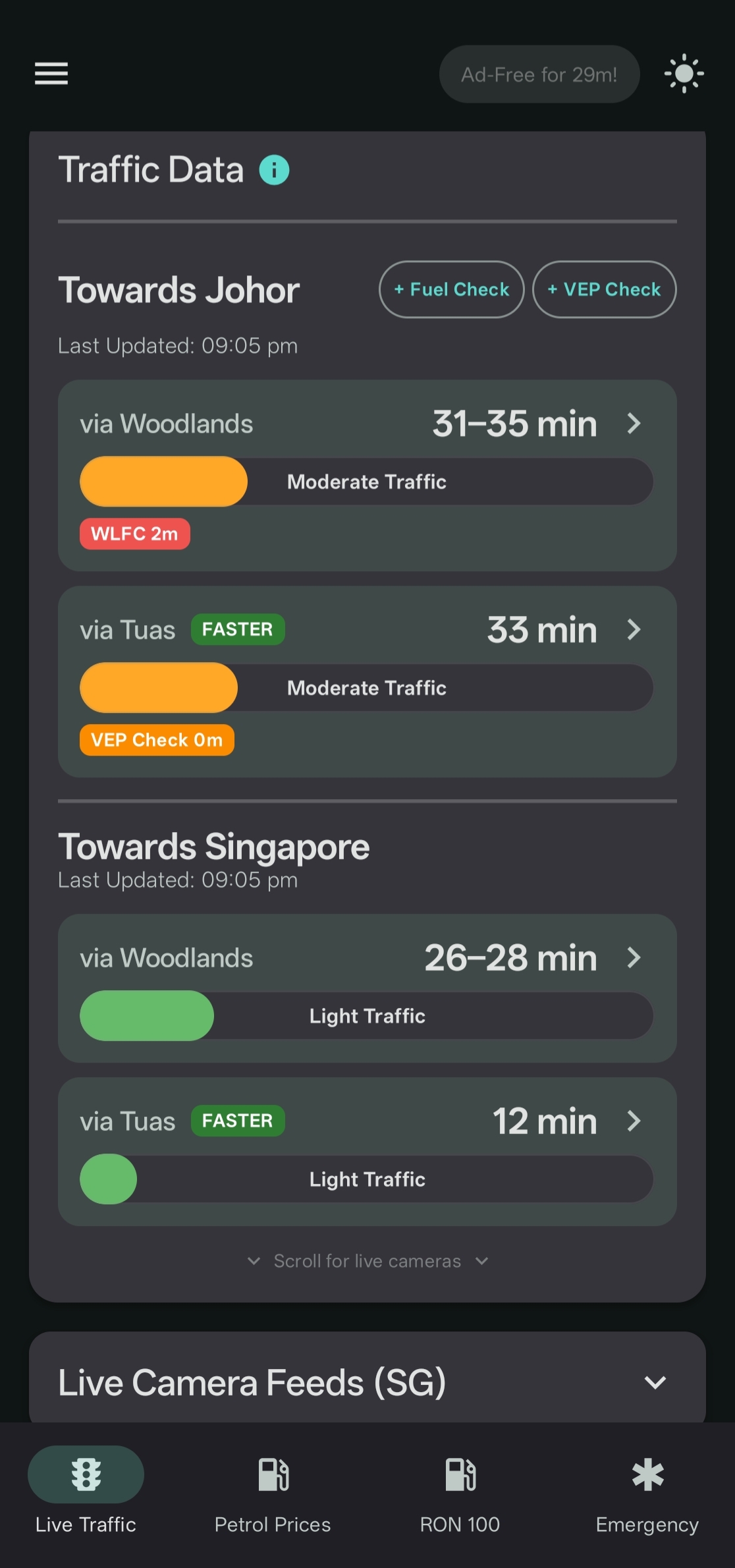 Live traffic times